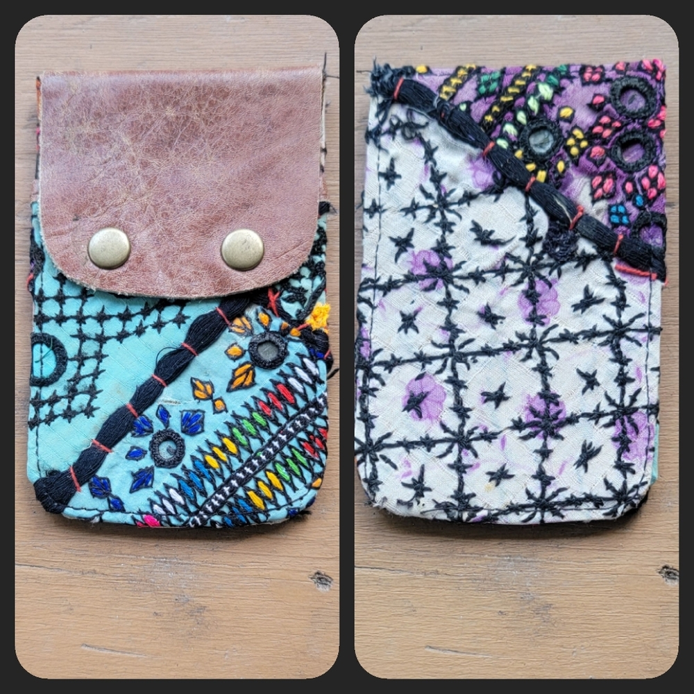 🌋👽 Free People Boho Embroidered Repurposed vtg banjara hippie Wallet card case